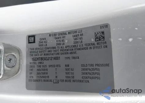 2018 Chevrolet Colorado Wt z USA, uszkodzony, nr VIN 1GCHTBEA3J1214001